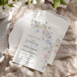 Invitation Fleurs Sauvages Printanières Mariage Rose Violet