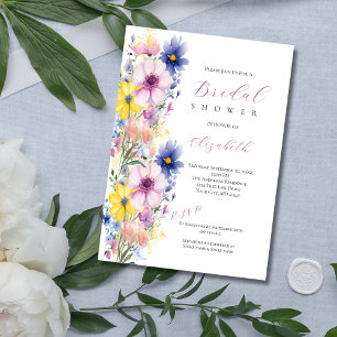 Invitation Fleurs sauvages Rose Bleu Jaune Enterrement de vie