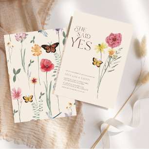 Invitation Fleurs sauvages rose et jaune Elle a dit oui Fianç