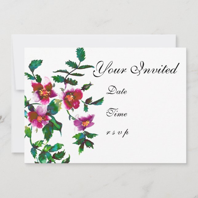 Invitation Fleurs sauvages roses foncées élégantes et moderne (Devant)