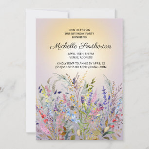 Invitation Fleurs sauvages roses violettes jaunes 80e anniver