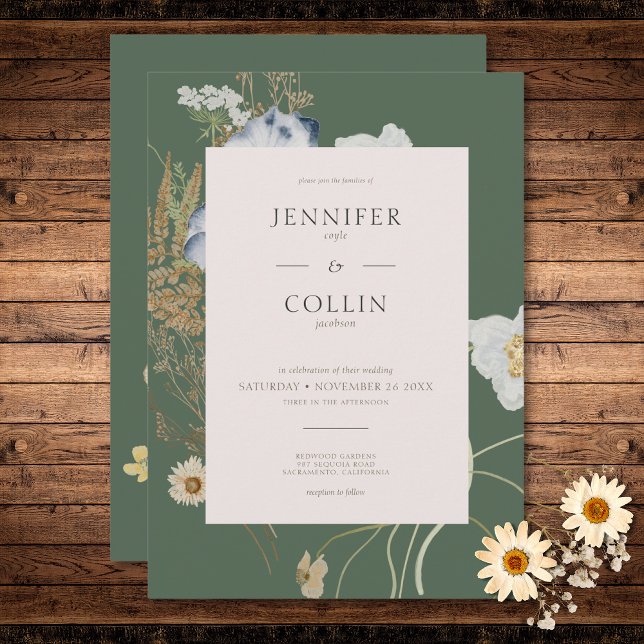 Invitation Fleurs sauvages rustiques sur le Mariage Sage Gree (Rustic Wildflowers on Sage Green Wedding Invitation)