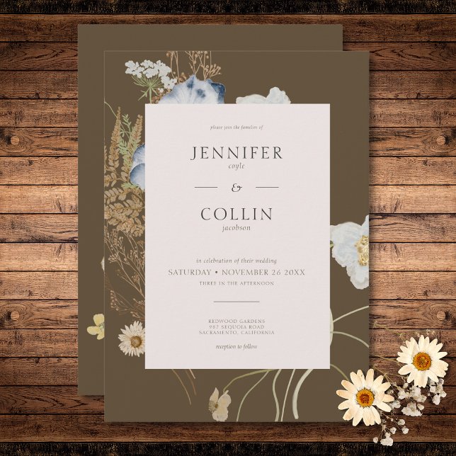 Invitation Fleurs sauvages rustiques sur Mariage Brown (Rustic Wildflowers on Brown Wedding Invitation)