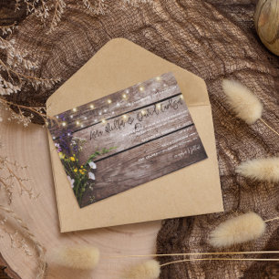 Invitation Fleurs sauvages sur guirpe lumineuse en bois Maria