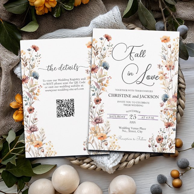 Invitation Fleurs sauvages tombent dans l'amour QR Code Maria (Créateur téléchargé)