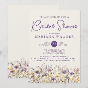 Invitation Fleurs sauvages violettes Fête prénuptiale Blanc c