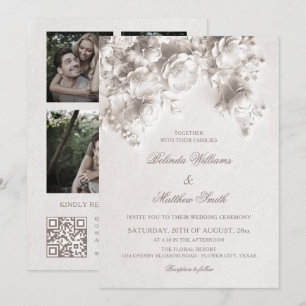 Invitation Fleurs sculptées blanches Roses 3D Mariage