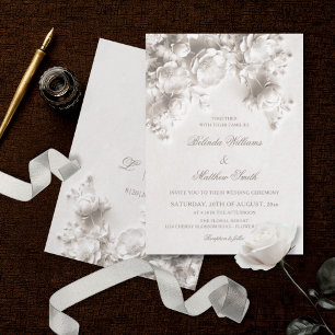 Invitation Fleurs sculptées en ivoire Roses 3D Mariage