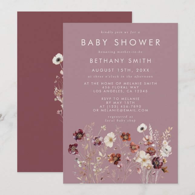 Invitation Fleurs séchées à la chute Whimsical Baby shower ma (Devant / Derrière)