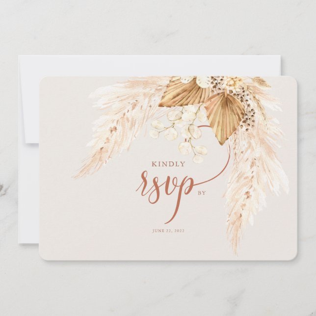 Invitation Fleurs séchées Boho et Pampas Grass RSVP Invitati (Devant)