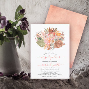 Invitation Fleurs séchées pampas herbe feuille de palme corai