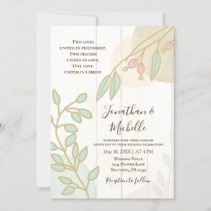 Invitation Fleurs simples Mariage chrétien bois blanc rustiqu