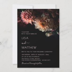 Invitation Fleurs Sombres et Émouvantes Mariage Décontracté