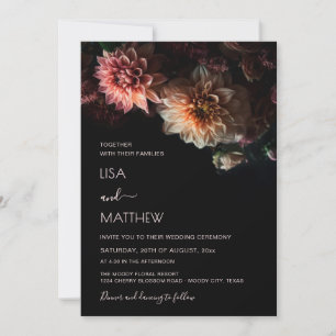 Invitation Fleurs sombres et lunaires   Mariage décontracté