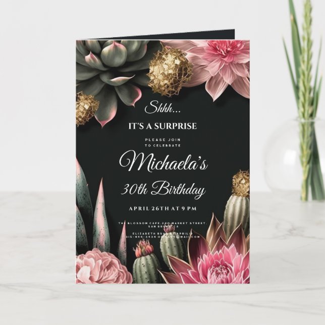 Invitation Fleurs succulentes fête surprise d'anniversaire Fl (Devant)