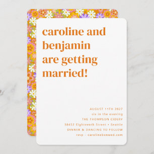 Invitation Fleurs super Retro Orange Tout en un Mariage