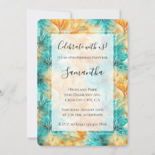 Invitation Fleurs Tangerines Turquoise Anniversaire