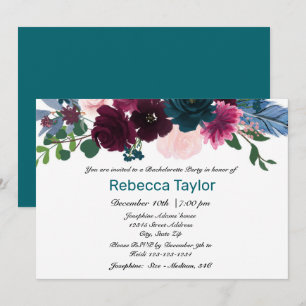 Invitation Fleurs Teintes en Turquoise - Enterrement de Vie d