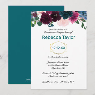 Invitation Fleurs Teintes Sarcelle - Enterrement de Vie de Je