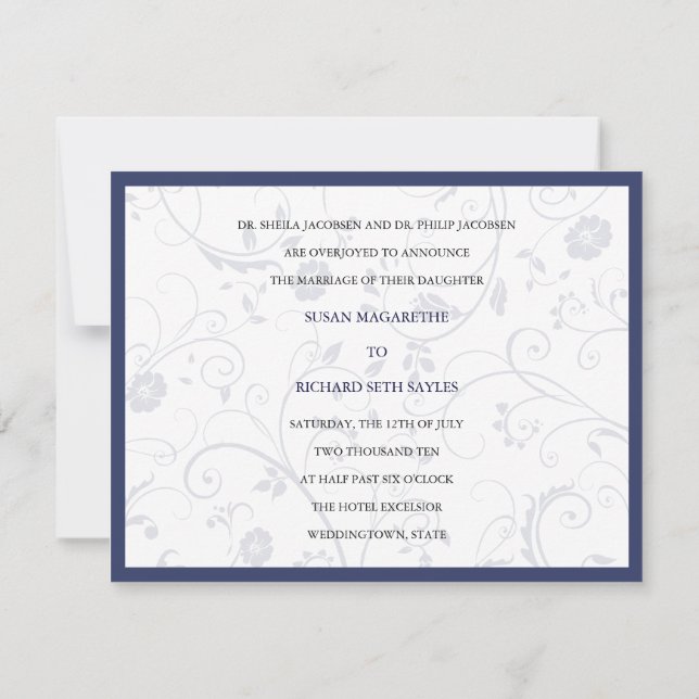 Invitation Fleurs Tourbillonnantes Mariage Cobalt (Dos)