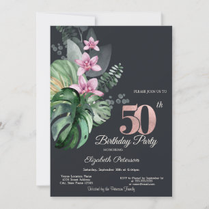 Invitation Fleurs Tropicales 50e Anniversaire Sombre