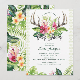 Invitation Fleurs tropicales Boho Rustic Antler Baby shower