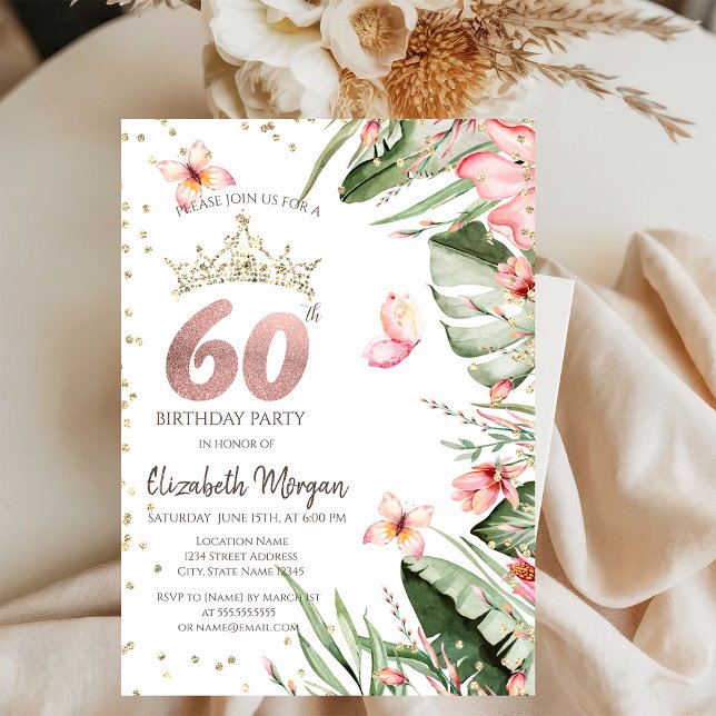 Invitation Fleurs tropicales Diamants Feuille 60e anniversair (Créateur téléchargé)