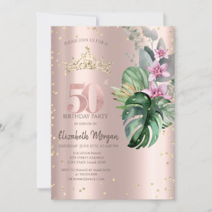 Invitation Fleurs Tropicales Diamants Or Rose 50e Anniversair