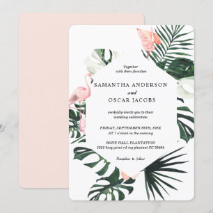 Invitation Fleurs tropicales et beauté Flamant rose rose