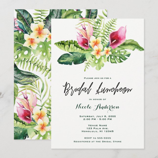 Invitation Fleurs tropicales et déjeuner Feuille floral (Devant / Derrière)