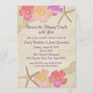 Invitation Fleurs tropicales et douche à deux étoiles de mer
