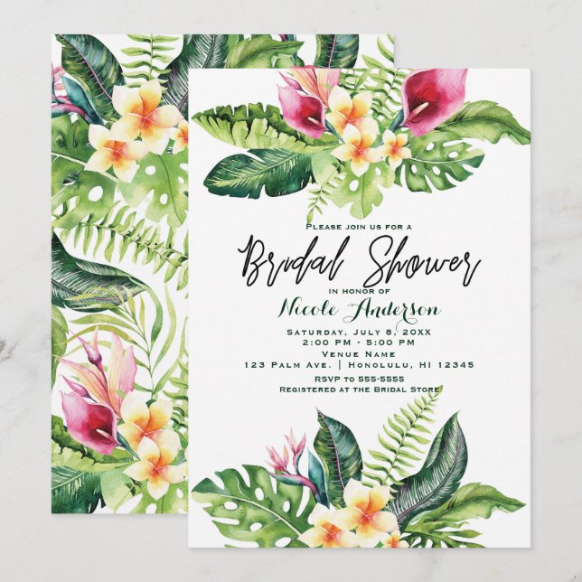 Invitation Fleurs tropicales et Fêtes des mariées florales Fe (Devant / Derrière)