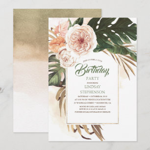 Invitation Fleurs tropicales et feuilles de palme séchées Ann