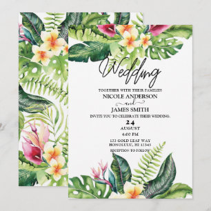 Invitation Fleurs tropicales et Mariage floral Feuille