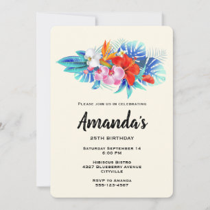Invitation Fleurs tropicales exotiques en rose et aqua