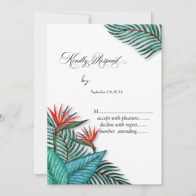 Invitation Fleurs tropicales exotiques RSVP (Devant)
