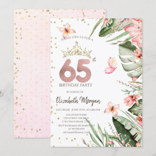 Invitation Fleurs Tropicales Feuilles Diamants 65e Anniversai