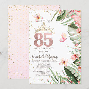 Invitation Fleurs Tropicales Feuilles Diamants 85e Anniversai