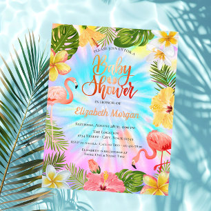 Invitation Fleurs Tropicales Feuilles Flamants Roses Baby Sh