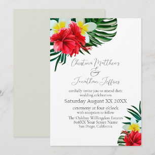 Invitation Fleurs tropicales hawaïennes sur fond blanc élégan