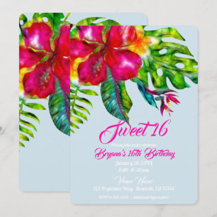 Invitation Fleurs tropicales lumineuses d'Hibiscus & Feuilles