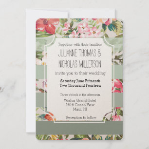 Invitation Fleurs tropicales Mariage de rayures de menthe
