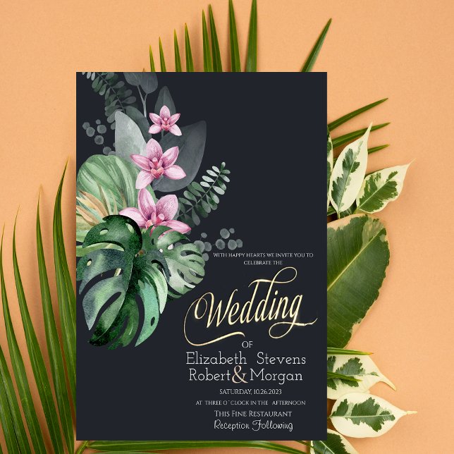 Invitation Fleurs tropicales Mariage foncé (Créateur téléchargé)