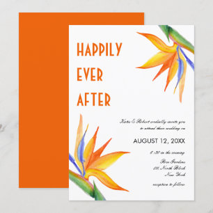 Invitation Fleurs tropicales Orange Mariage de script moderne