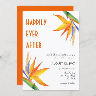 Invitation Fleurs tropicales Orange Modern Script Mariage