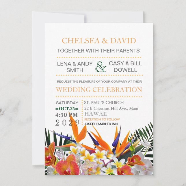 Invitation Fleurs tropicales Palm Feuille Moderne Chic Mariag (Devant)