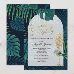 Invitation Fleurs tropicales Palm Feuille verre de champagne 