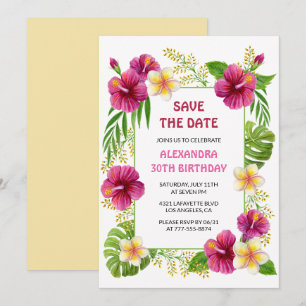Invitation Fleurs tropicales roses Luau Anniversaire Enregist