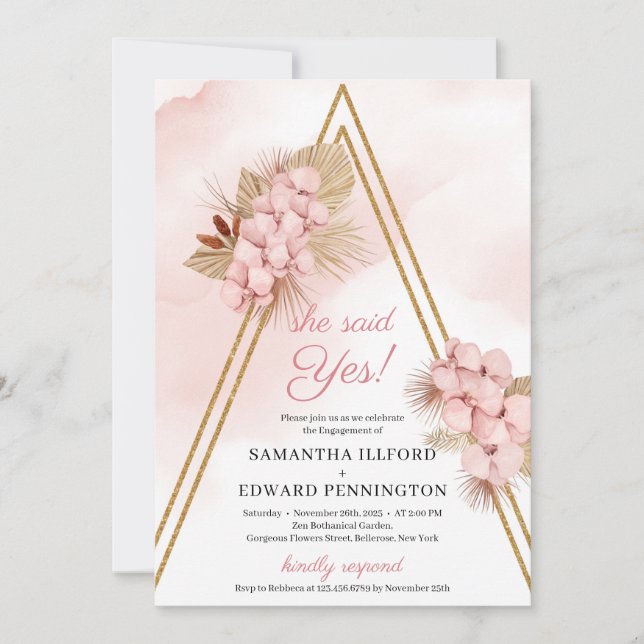 Invitation Fleurs Tropicales Séchées Elle A Dit Oui Fiançaill (Devant)