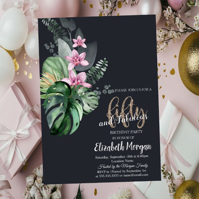 Invitation Fleurs tropicales Sombre 50e anniversaire (Créateur téléchargé)